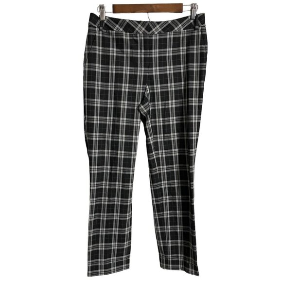Express Womems Y2K Black Gray Plaid Mid Rise Pockets Straight Trouser Pants Sz 4 - Picture 1 of 8